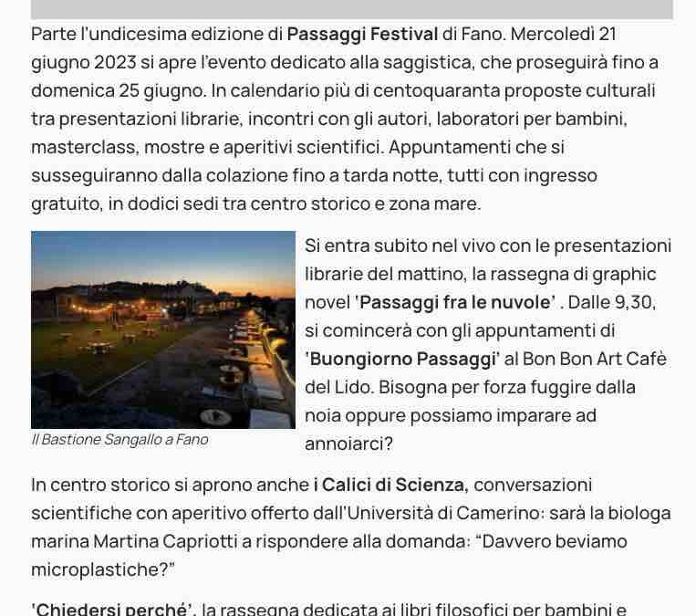 Notizie Teatrali – Si apre “Passaggi Festival” di Fano