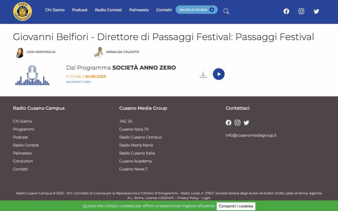 Radio Cusano Campus – Giovanni Belfiori – Direttore di Passaggi Festival: Passaggi Festival