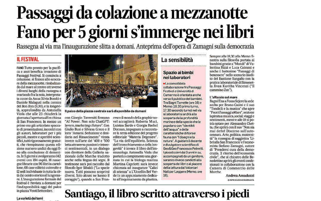 Corriere Adriatico – Passaggi da colazione a mezzanotte Fano per 5 giorni s’immerge nei libri