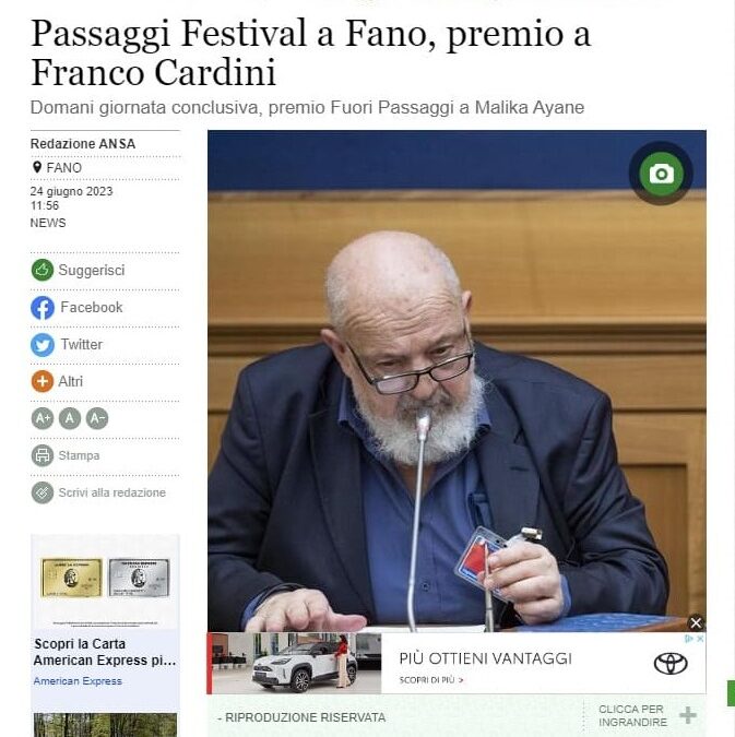 Ansa Libri – Passaggi Festival a Fano, premio a Franco Cardini