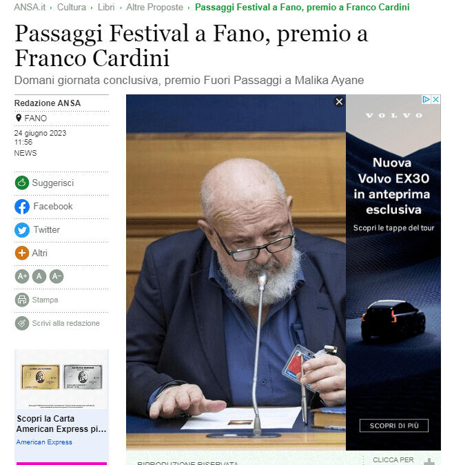 ANSA – Passaggi Festival a Fano, premio a Franco Cardini