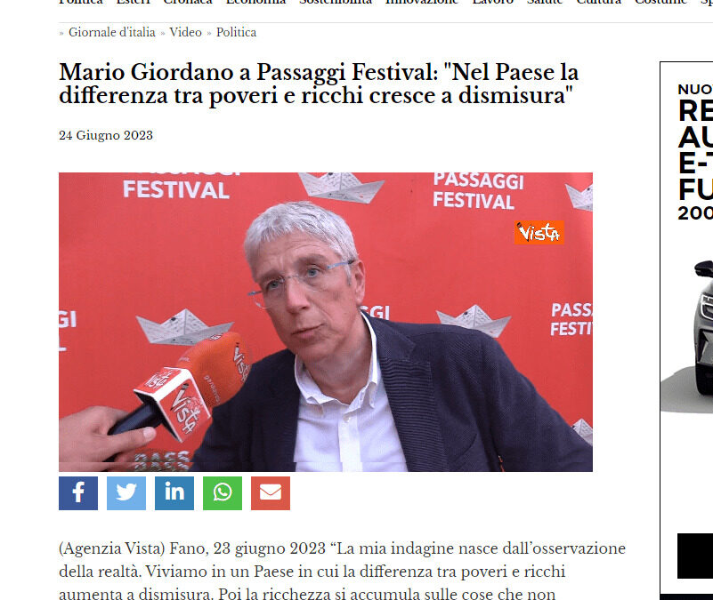 Il giornale d’Italia – Mario Giordano a Passaggi Festival: “Nel paese la differenza tra poveri e ricchi cresce a dismisura”