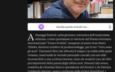 Pordenone Today – Gian Mario Villalta, direttore artistico di Pordenonelegge, vince il premio “Franco Fortini”
