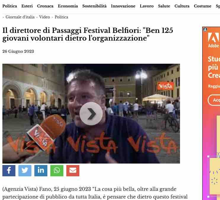Il Giornale d’Italia – Il direttore di Passaggi Festival Belfiori: “Ben 125 giovani volontari dietro l’organizzazione”