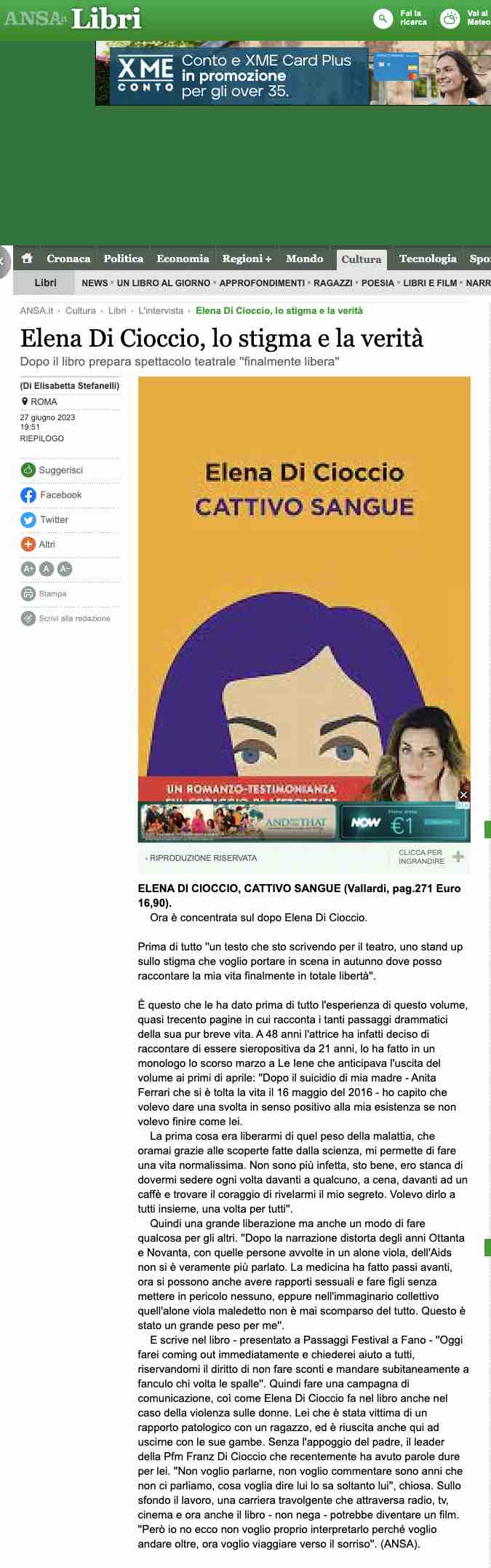 Ansa – Elena Di Cioccio, lo stigma e la verità