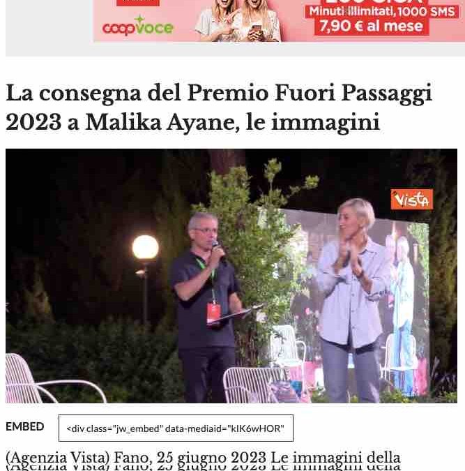Corriere Adriatico – La consegna del Premio Fuori Passaggi 2023 a Malika Ayane, le immagini