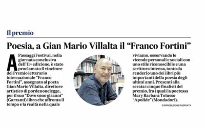 Il Gazzettino – Poesia, a Gian Mario Villalta il “Franco Fortini”
