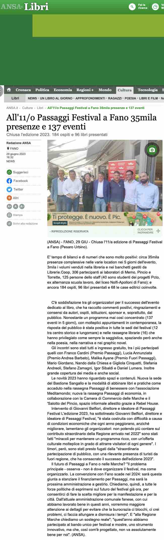 Ansa – All’11/o Passaggi Festival a Fano 35mila presenze e 137 eventi