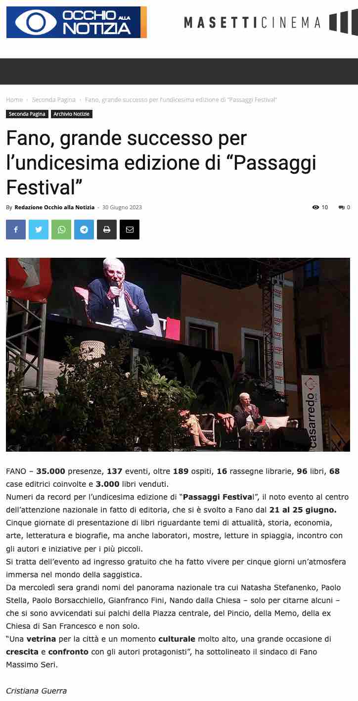 Occhio alla Notizia – Fano, grande successo per l’undicesima edizione di “Passaggi Festival”