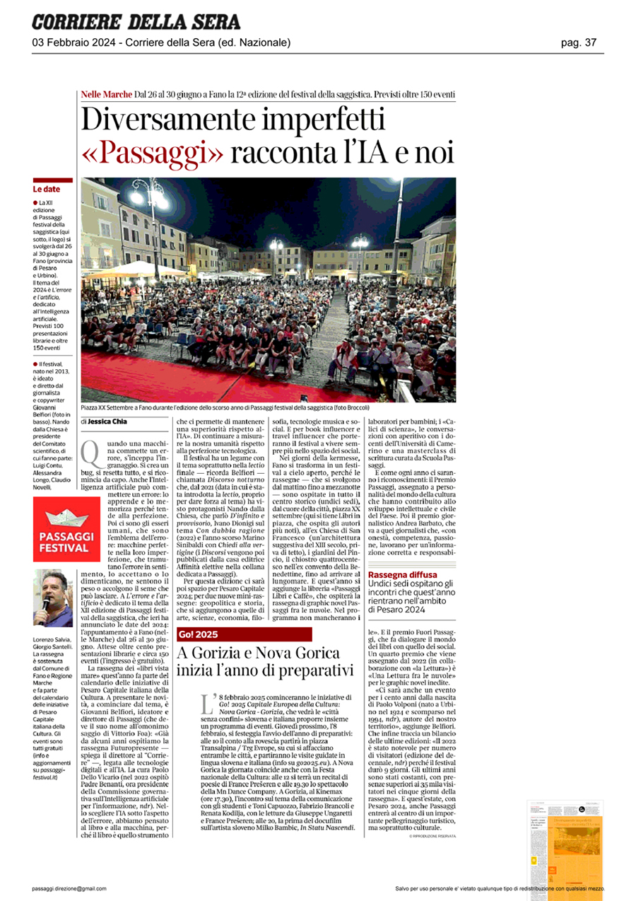 Corriere della Sera – Diversamente imperfetti “Passaggi” racconta l’IA e noi