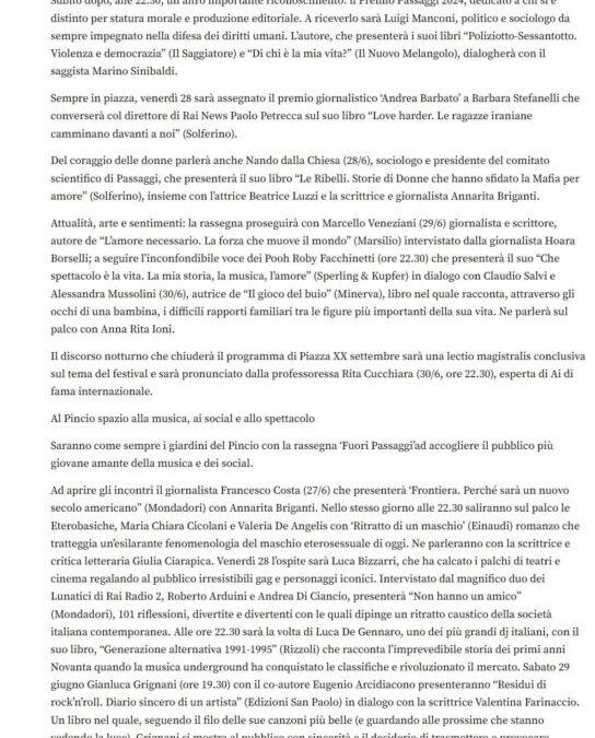 Articolo21 – A Passaggi Festival ovunque c’è un libro. La XII Edizione dal 26 al 30 giugno a Fano
