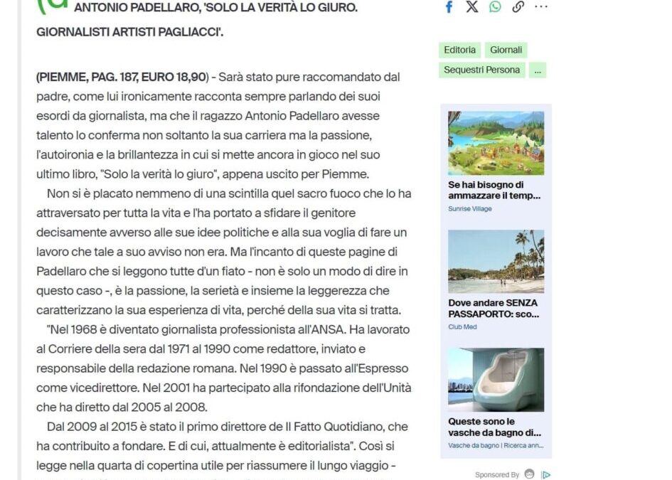 Ansa – Antonio Padellaro, Solo la verità lo giuro