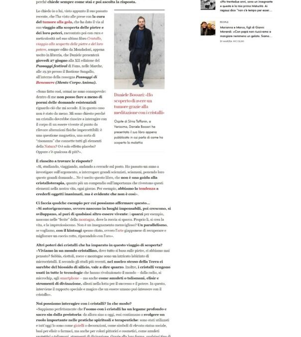 Vanity Fair -Daniele Bossari: “Quando si è concretizzato il tumore, mi sono disperato. Poi, in sogno, mi è apparso l’Appeso dei Tarocchi. E ho avuto un’intuizione”