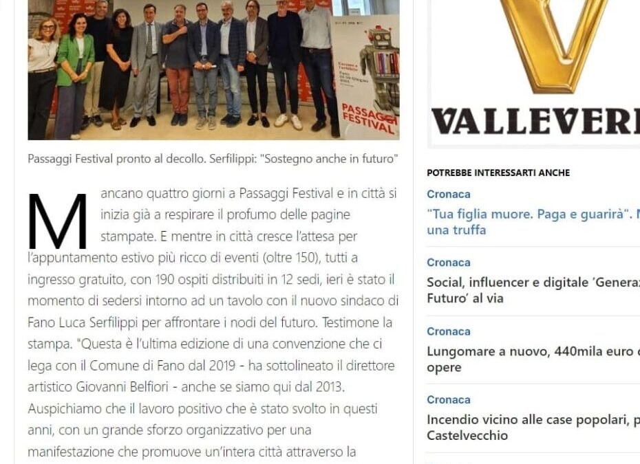 Il Resto del Carlino – Passaggi Festival pronto al decollo. Serfilippi: “Sostegno anche in futuro”