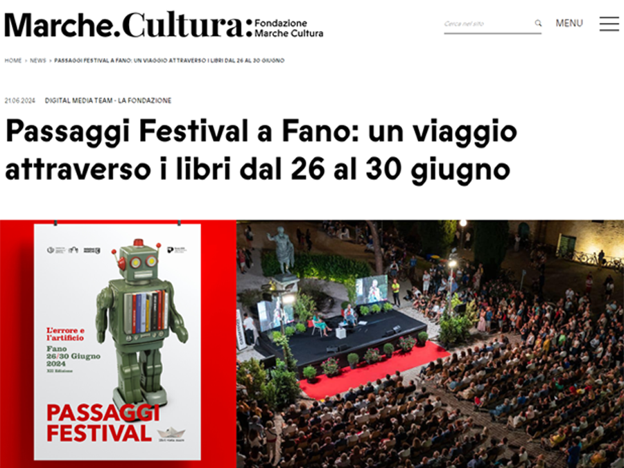 Fondazione Marche Cultura – Passaggi Festival a Fano: un viaggio attraverso i libri dal 26 al 30 giugno