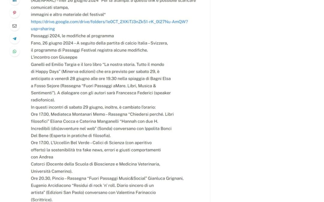 Agenparl-COMUNICATI STAMPA – Passaggi 2024, le modifiche al programma