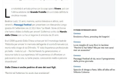 Il resto del Carlino-Beatrice Luzzi, altro che soap e reality “La mia vita ribelle”