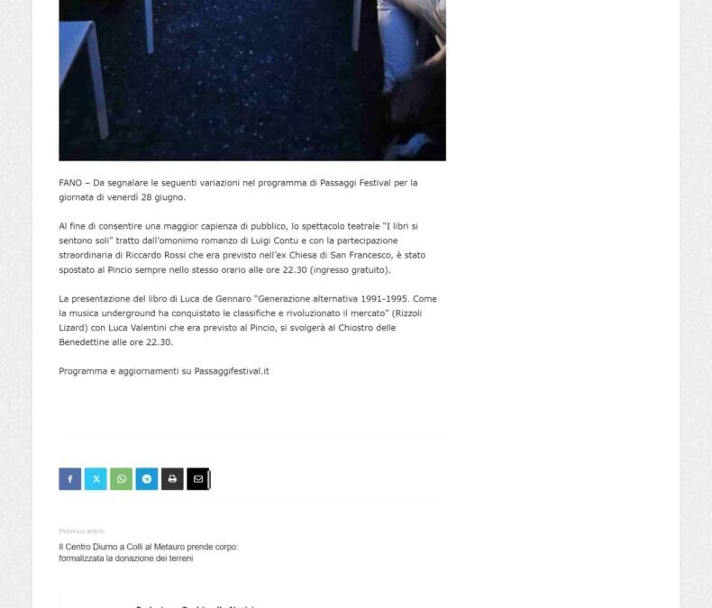 Occhio alla Notizia-Aggiornamento programma di Passaggi Festival per la giornata di venerdì 28 giugno