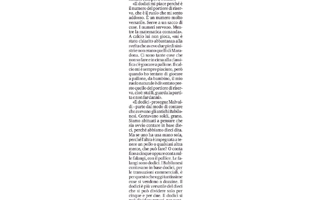 Il Secolo XIX-Malvaldi spiega i segreti del 12,il numero sacro e versatile