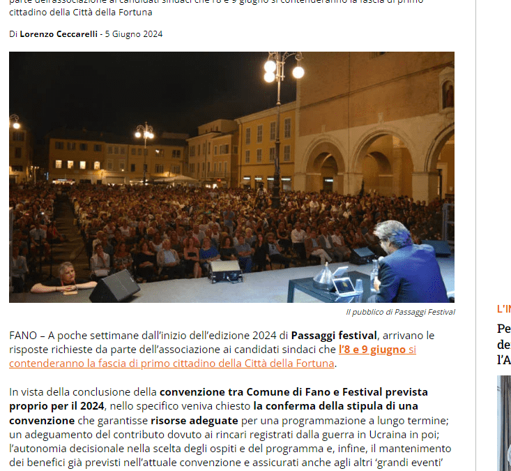 CentroPagina-Fano, che futuro per Passaggi Festival? Le risposte di Marchegiani e Serfilippi. Silenzio da parte di Fanesi