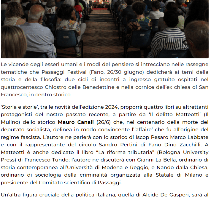 Vivere Fano-Riflettere sul passato, leggere il presente: a Passaggi Festival le rassegne tematiche su storia e filosofia