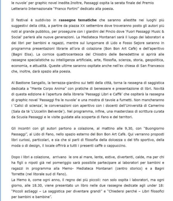 MarcheNews24-Fano, Passaggi Festival 2024 dal 26 al 30 giugno la dodicesima edizione