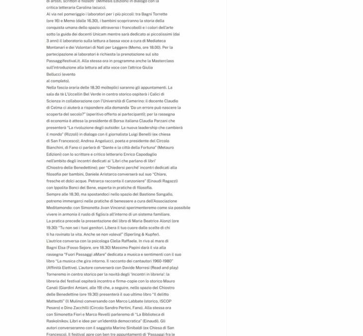 Agenparl-COMUNICATO STAMPA – Passaggi Festival l’attesa è finita: mercoledì 26 giugno al via la XII Edizione