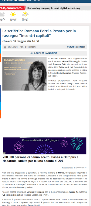 PesaroUrbinoNotizie.it-La scrittrice Romana Petri a Pesaro per la rassegna “Incontri Capitali”