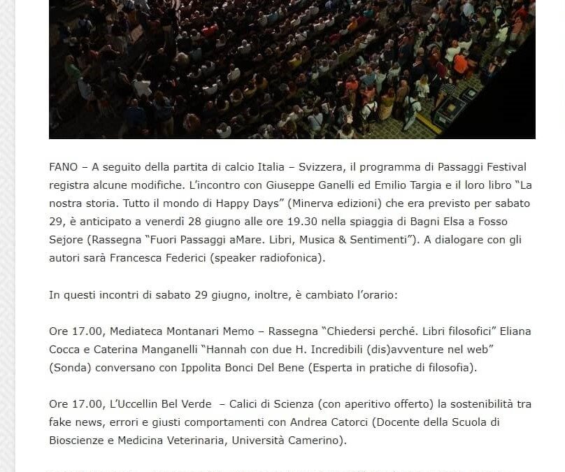 Occhio alla notizia- Passaggi Festival 2024 ecco le modifiche al programma. Annullato l’incontro con Ciarapica