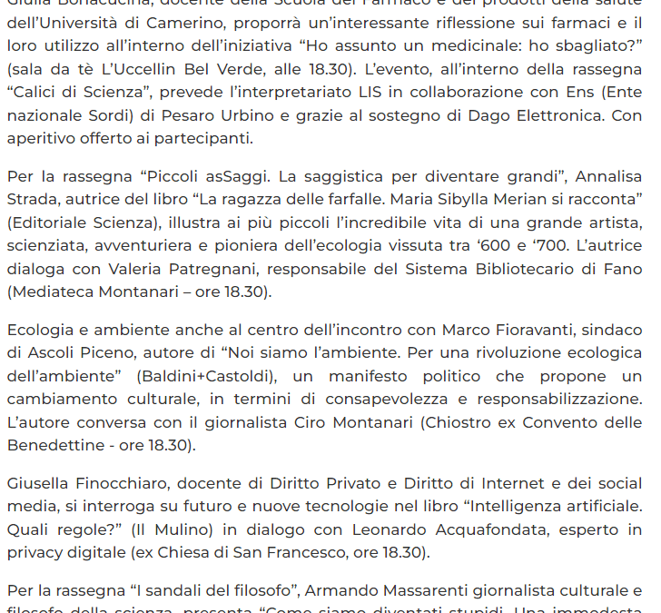 Vivere Fano-Passaggi Festival verso il gran finale: sabato maxi-schermo per la partita. Domenica salta la Mussolini, sì a Tersigni, Acampora, Fioravanti, Finocchiaro e a tanti altri