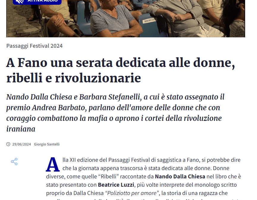 Rainews-A Fano una serata dedicata alle donne, ribelli e rivoluzionarie
