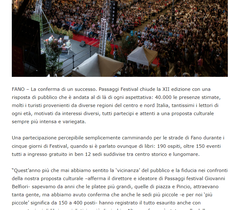 Occhio alla Notizia-Passaggi Fesival: circa 40.000 presenze, aumenta il flusso del turismo culturale