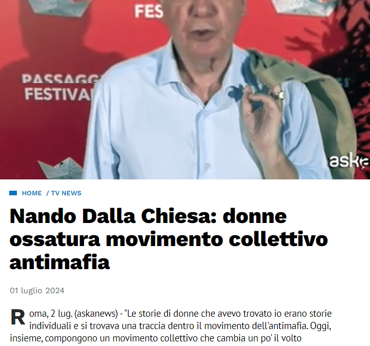 Il Tempo-Nando dalla Chiesa: donne ossatura movimento collettivo antimafia