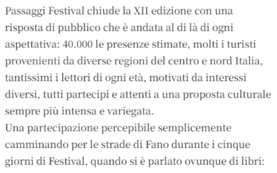 Cronache di Bari-“Passaggi Festival”: 40.000 presenze a Fano, aumenta flusso turismo culturale