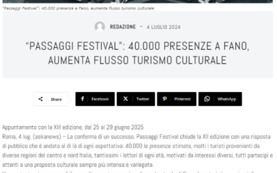 Ragionieri&Previdenza-“PASSAGGI FESTIVAL”: 40.000 PRESENZE A FANO, AUMENTA FLUSSO TURISMO CULTURALE
