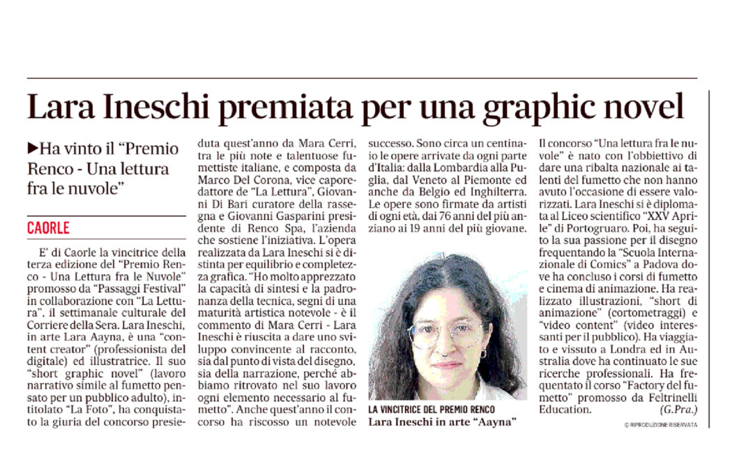 Il Gazzettino – Lara Ineschi premiata per una graphic novel
