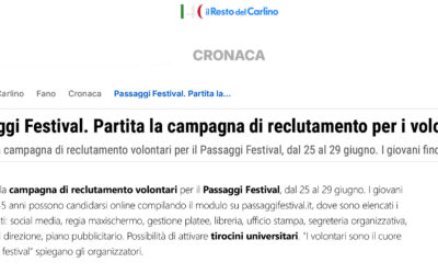 Ilrestodelcarlino.it – Passaggi Festival. Partita la campagna di reclutamento per i volontari