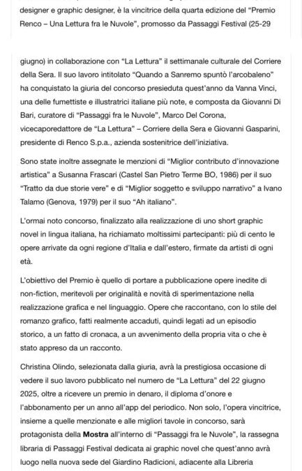 Radioincontro – Christina Olindo vince la quarta edizione del Premio per short graphic novel di Passaggi Festival