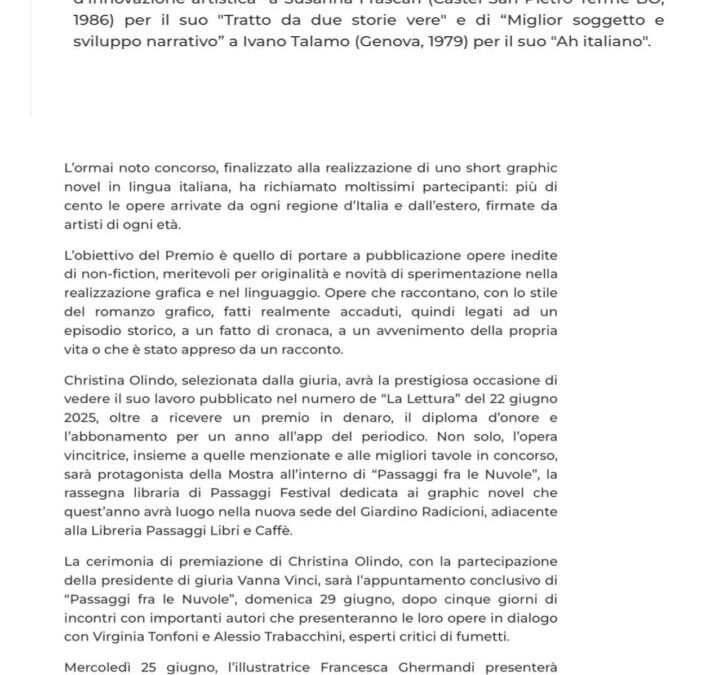 Viverefano – A Christina Olindo il premio per le graphic novel di Passaggi Festival: il programma della rassegna dedicata ai fumetti